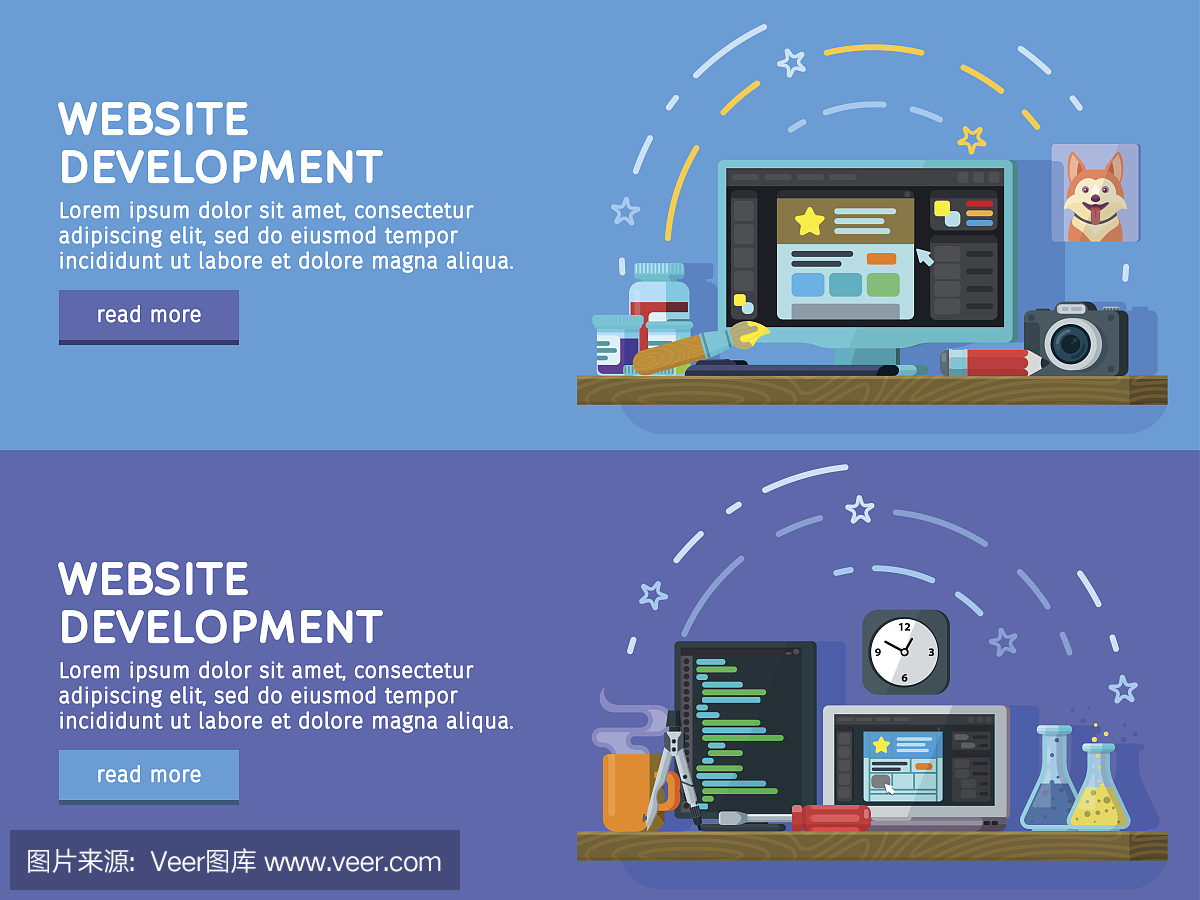 網站開發,網站設計。現代平面設計的網頁橫幅